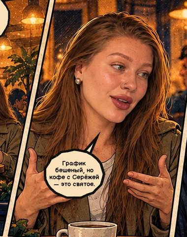 The same heroine — a panel from her comic